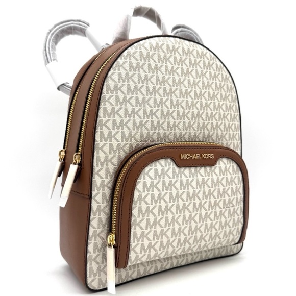 Michael Kors Medium Jaycee Zip Pocket Logo Backpack Vanilla/Brown - Picture 1 of 11